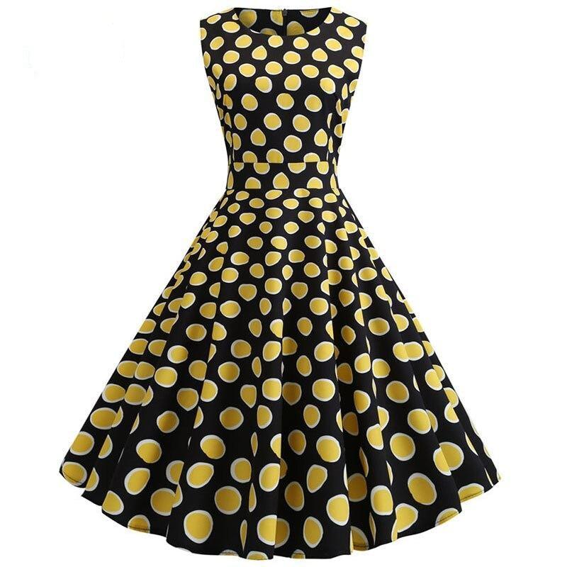 Wave Print Women Robe 50s 60s Rockabilly Swing Pinup Elegant Dot Party Dress