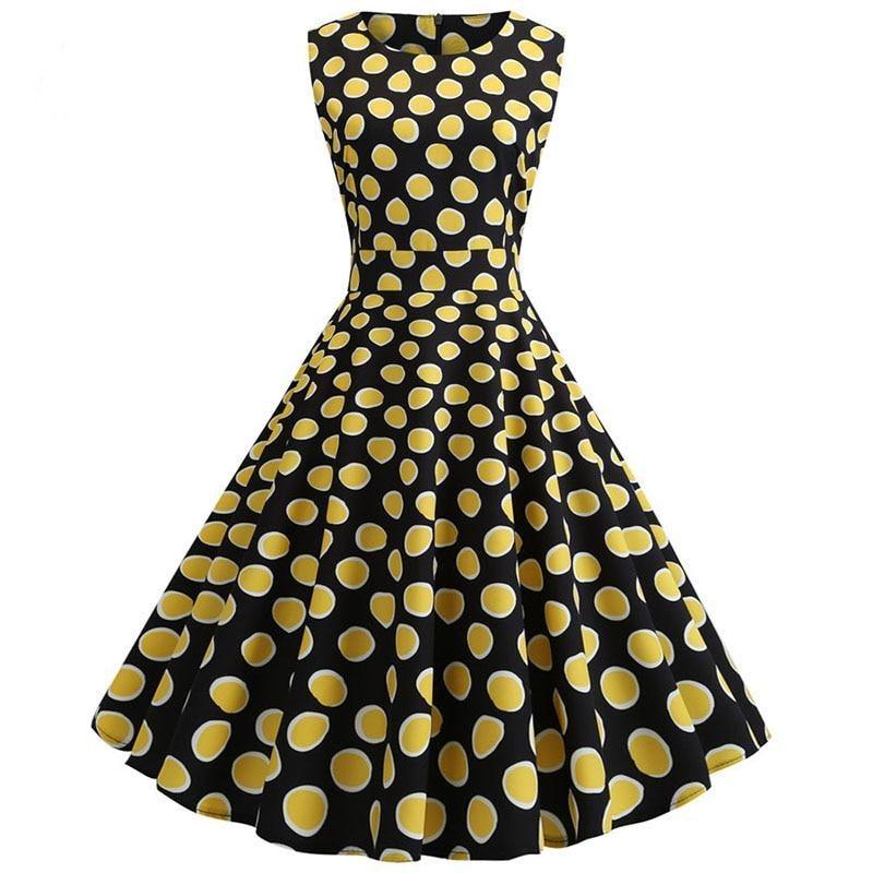 Wave Print Women Robe 50s 60s Rockabilly Swing Pinup Elegant Dot Party Dress