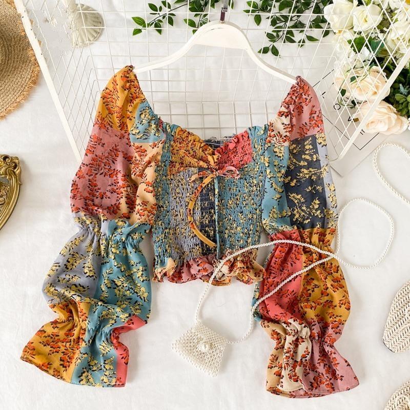 Long Puff Sleeve Chiffon Blouse