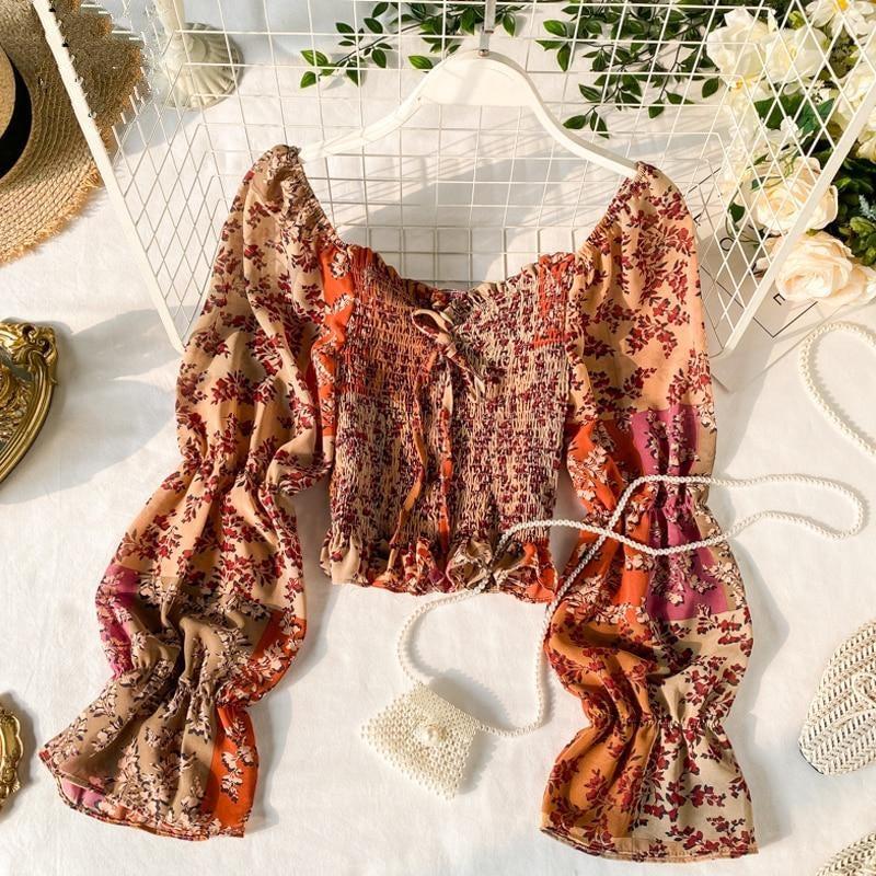 Long Puff Sleeve Chiffon Blouse