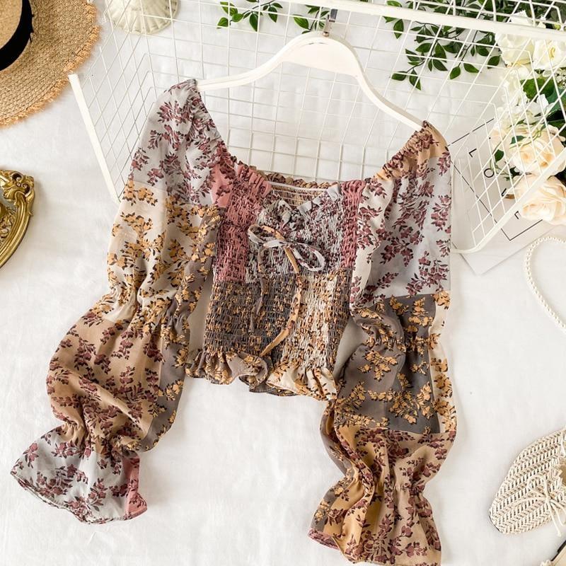 Long Puff Sleeve Chiffon Blouse