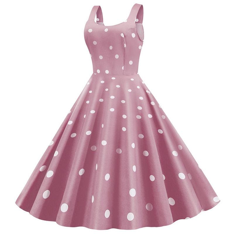 Polka Dot Print Elegant Summer A Line Rockabilly Vintage Midi Dresses