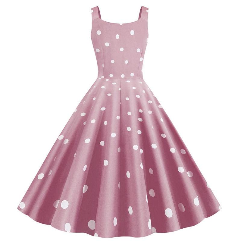 Polka Dot Print Elegant Summer A Line Rockabilly Vintage Midi Dresses