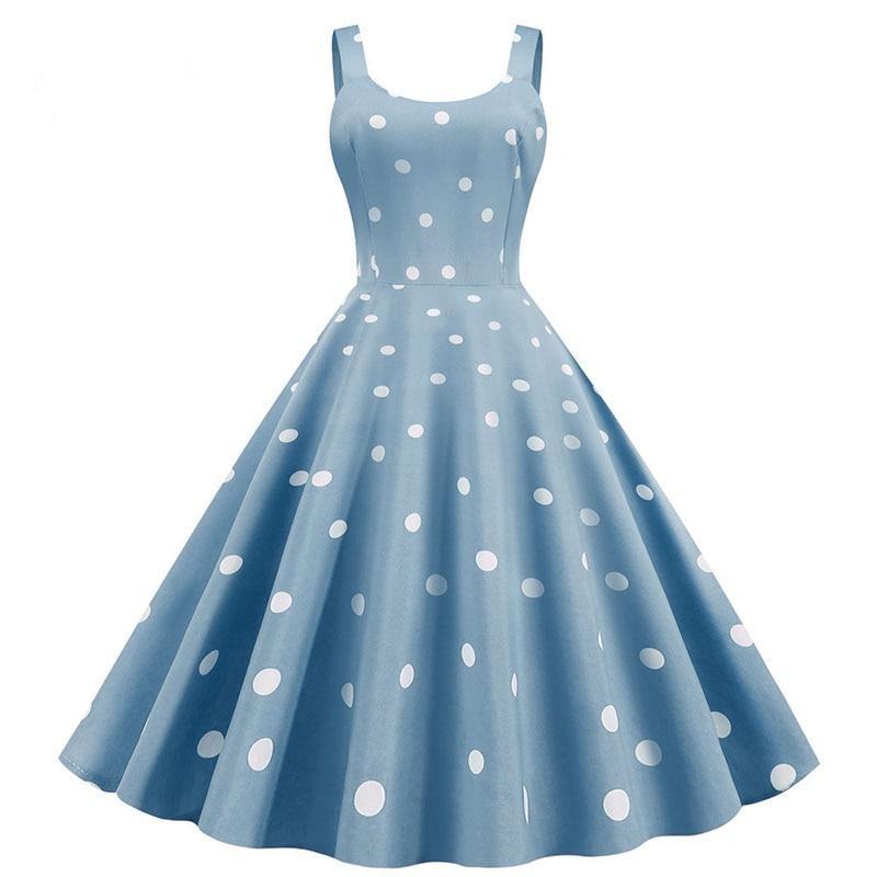 Polka Dot Print Elegant Summer A Line Rockabilly Vintage Midi Dresses