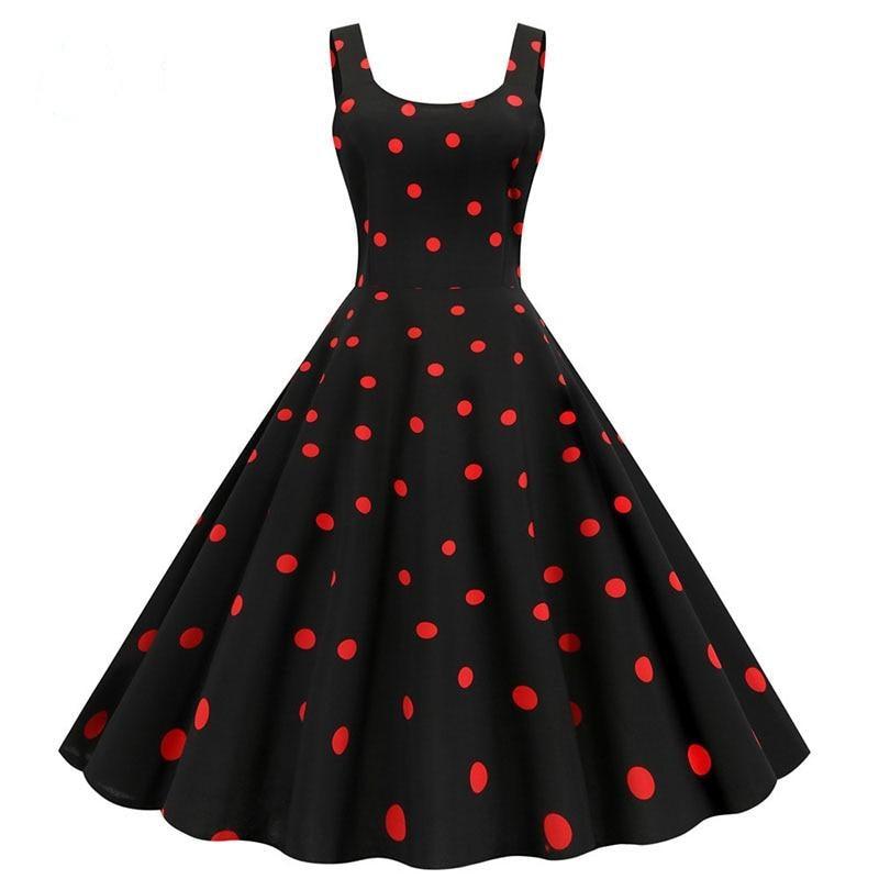 Polka Dot Print Elegant Summer A Line Rockabilly Vintage Midi Dresses