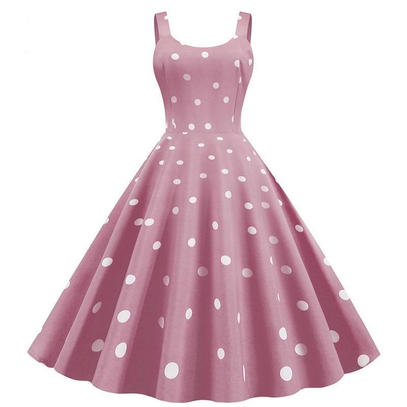 Polka Dot Print Elegant Summer A Line Rockabilly Vintage Midi Dresses