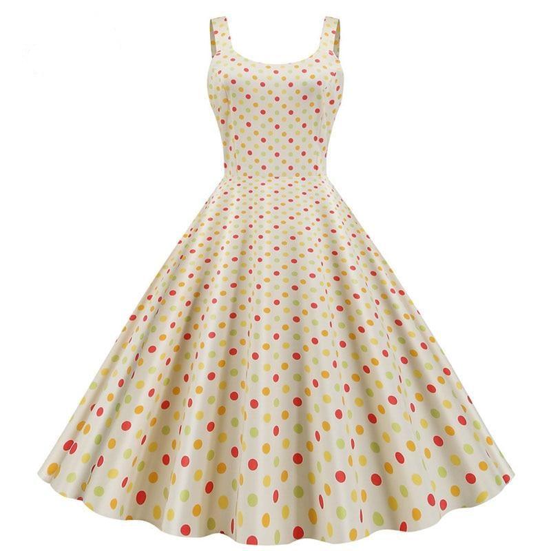 Polka Dot Print Elegant Summer A Line Rockabilly Vintage Midi Dresses