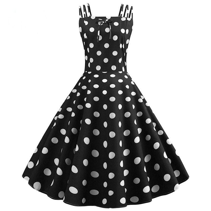 Polka Dot Print Elegant Summer A Line Rockabilly Vintage Midi Dresses