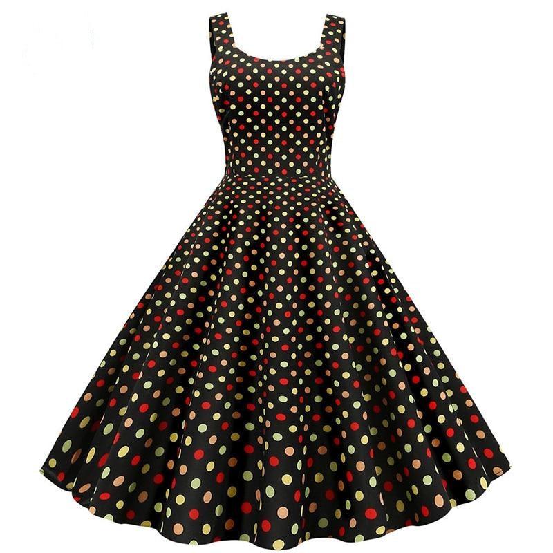 Polka Dot Print Elegant Summer A Line Rockabilly Vintage Midi Dresses