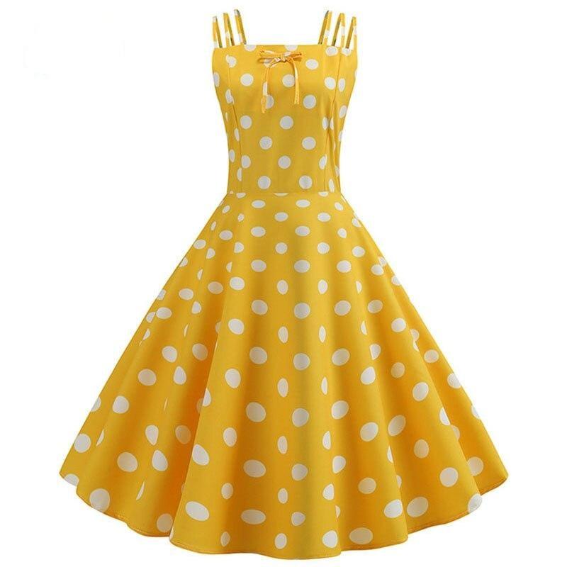 Polka Dot Print Elegant Summer A Line Rockabilly Vintage Midi Dresses