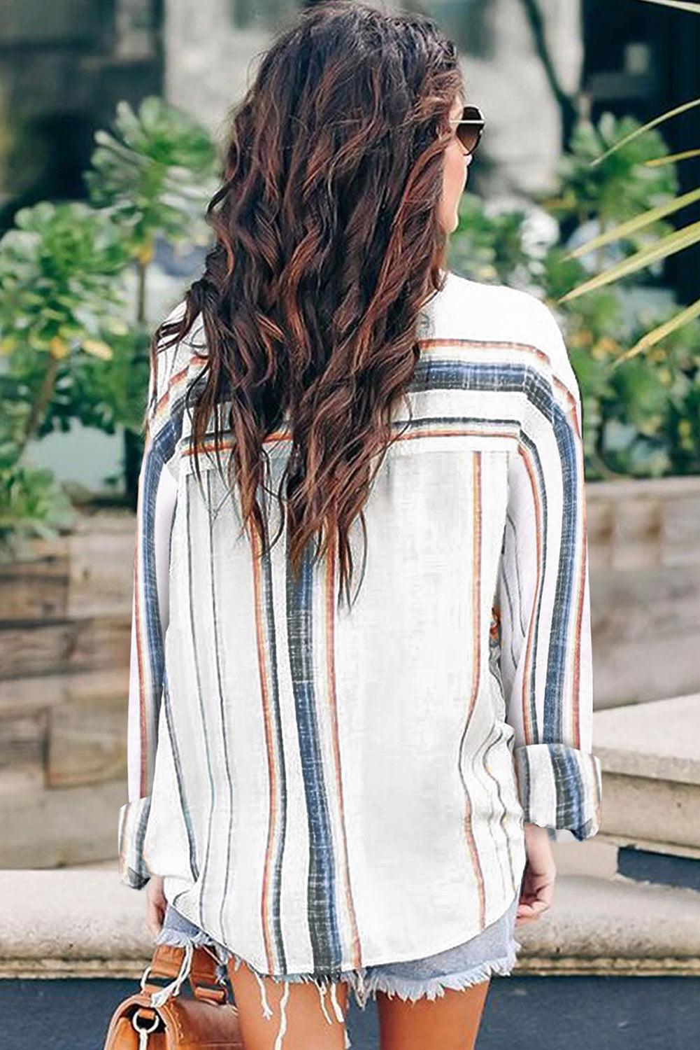 Stripe Print Button Down Shirt with Pocket