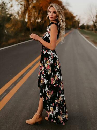 Summer New Women Elegant Vintage Boho Long Maxi Dress  Backless Party Beach Dress Floral Sundress