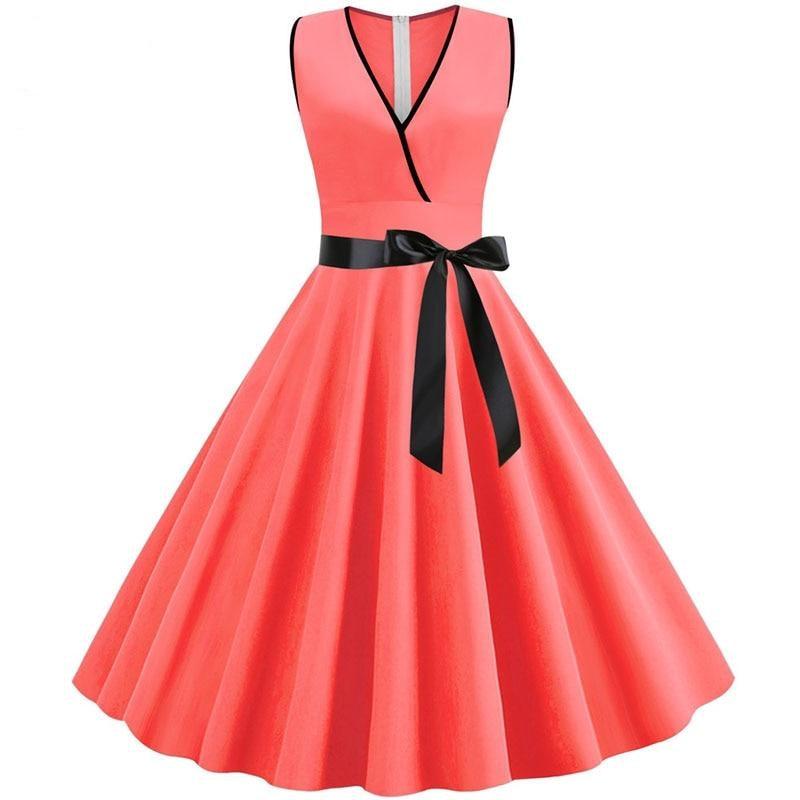 V Neck Sleeveless Solid Color Party Dress