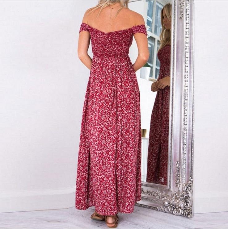 Strapless Beach Summer Dress Sundresses Vintage Bohemian Maxi Dress Robe Femme Boho Floral Women Split Long Dresses Vestido