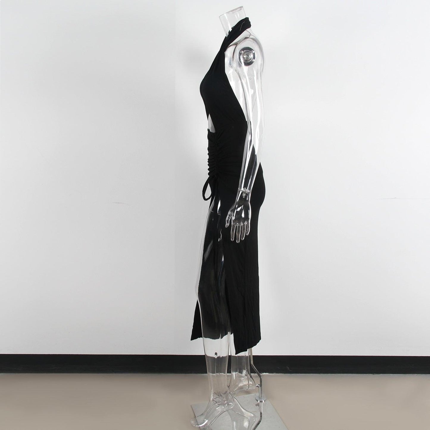 Women Clothing  Chest Cross-Halterneck  Dress Backless Solid Color Party Dress