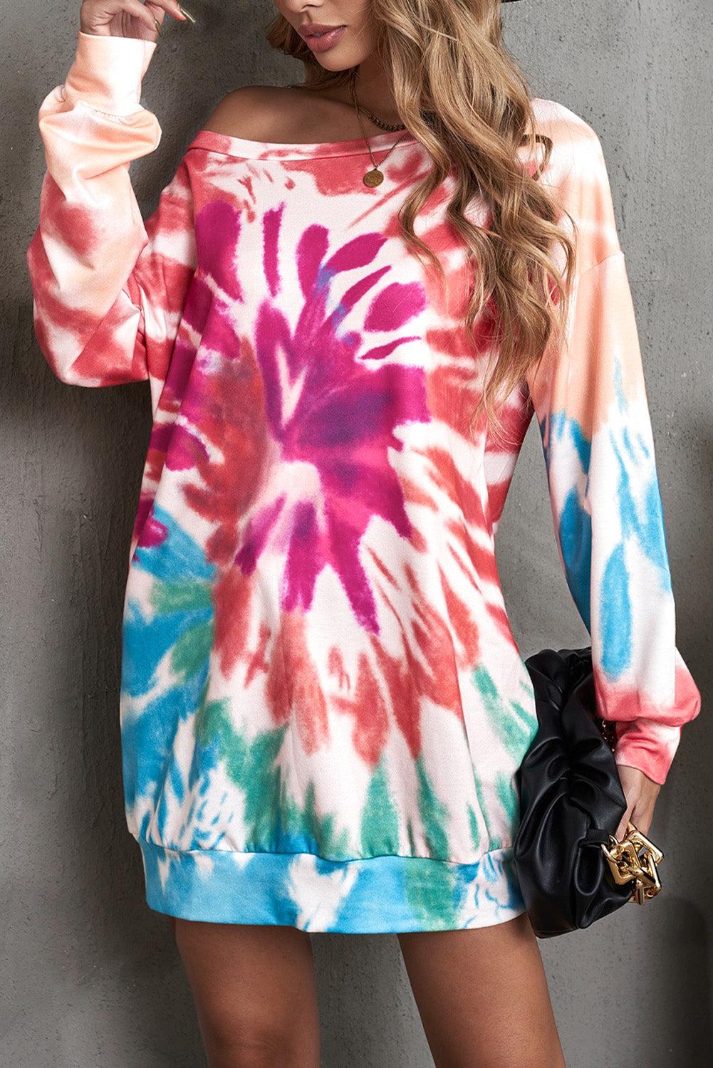 Tie-dyed Print Pullover Sweatshirt Dress