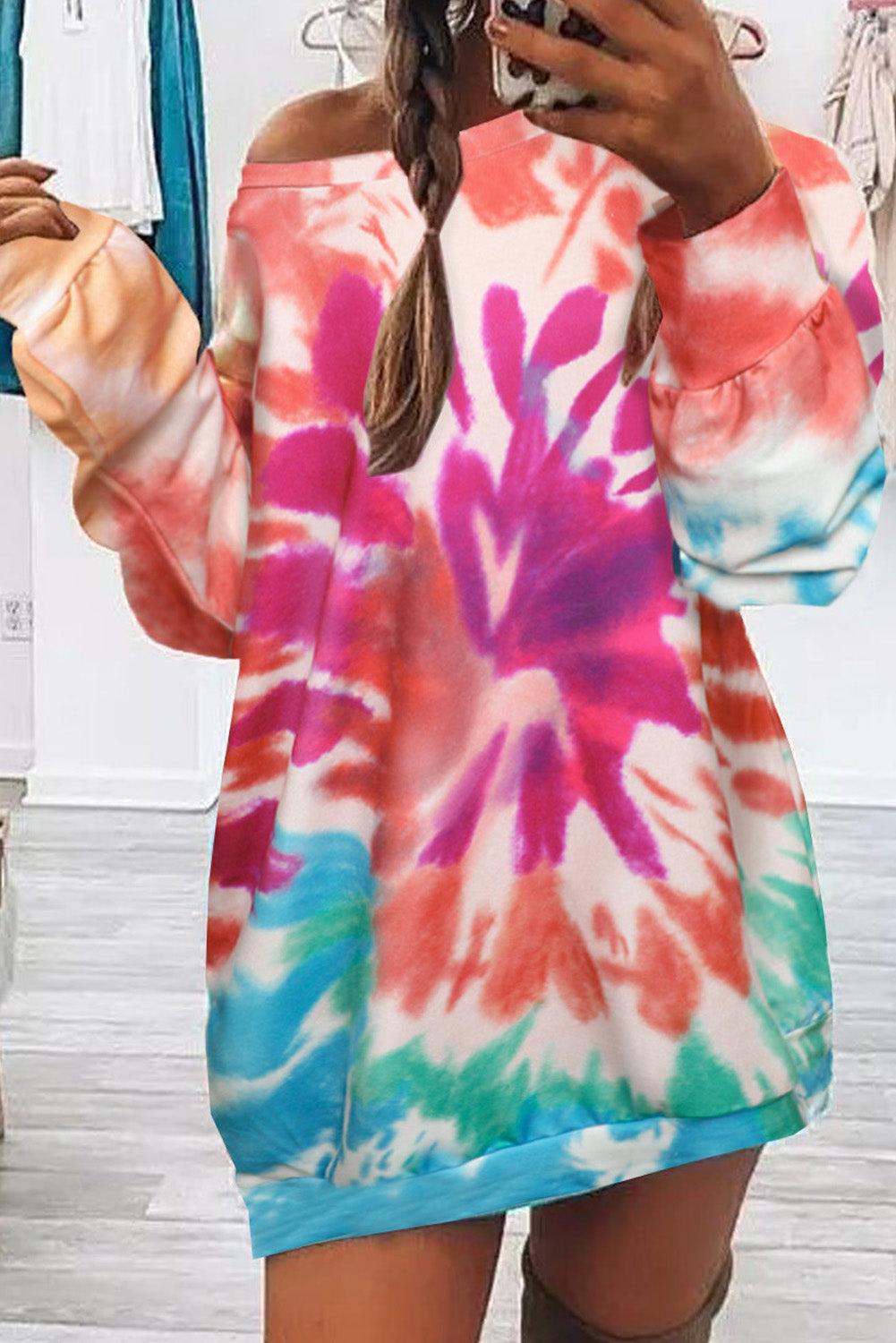 Tie-dyed Print Pullover Sweatshirt Dress