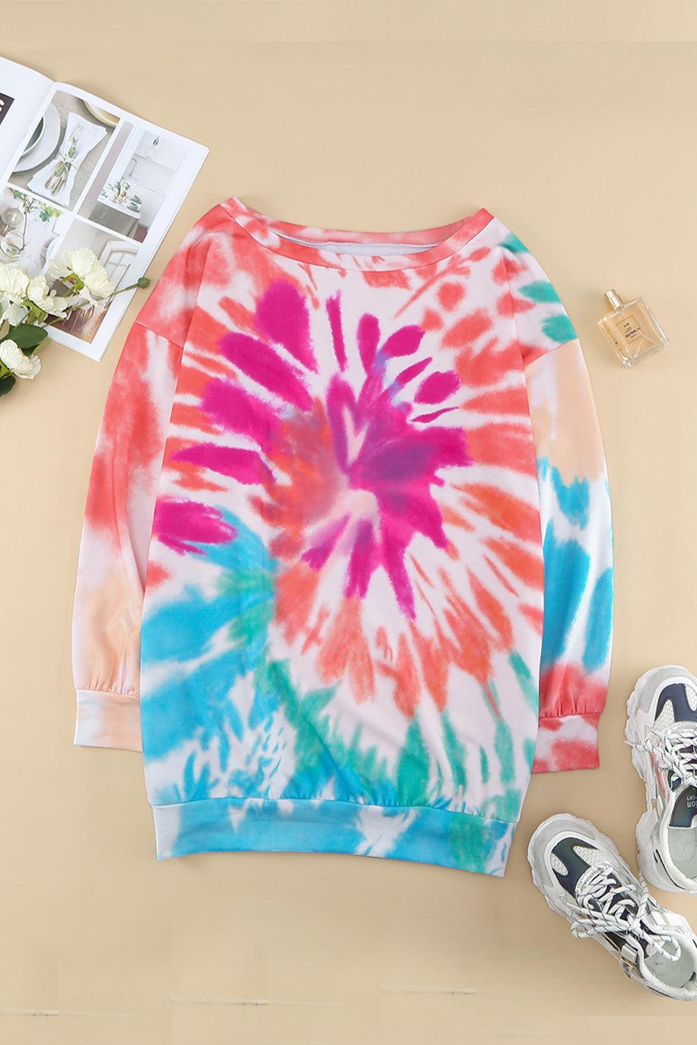 Tie-dyed Print Pullover Sweatshirt Dress
