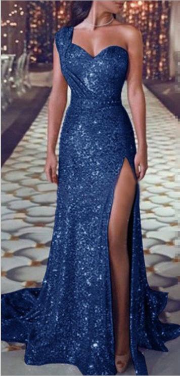 Newest Style Women Wedding Formal Gold Solid Sequin Gown Mermaid Party Ball Evening Long Dress