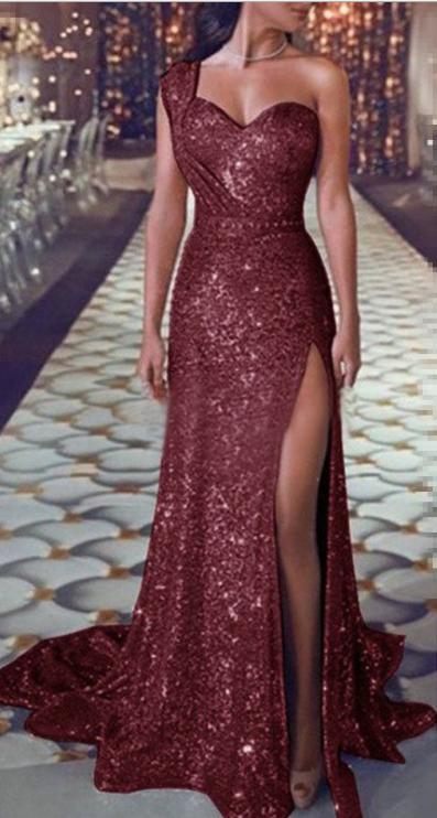 Newest Style Women Wedding Formal Gold Solid Sequin Gown Mermaid Party Ball Evening Long Dress