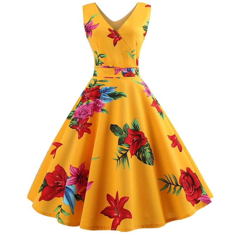 Vintage O-Neck Floral Print Summer Dress