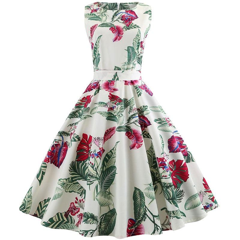 Vintage O-Neck Floral Print Summer Dress