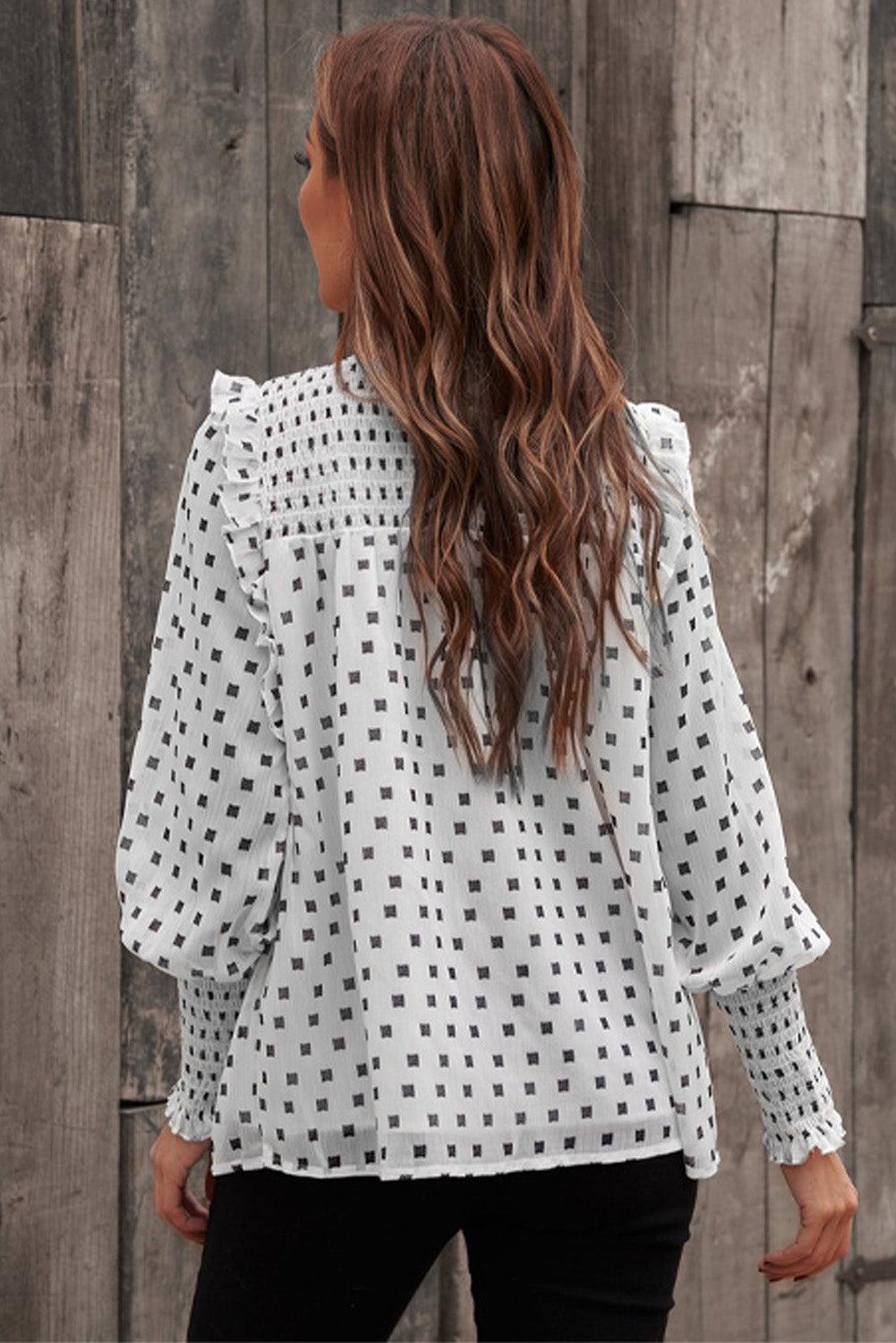 Smocked Ruffle Trim Blouse