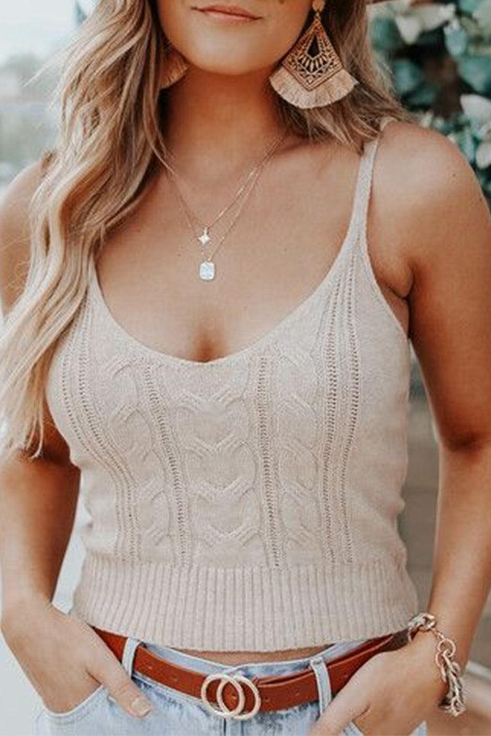 V-Neck Ribbed Knitted Crop Top