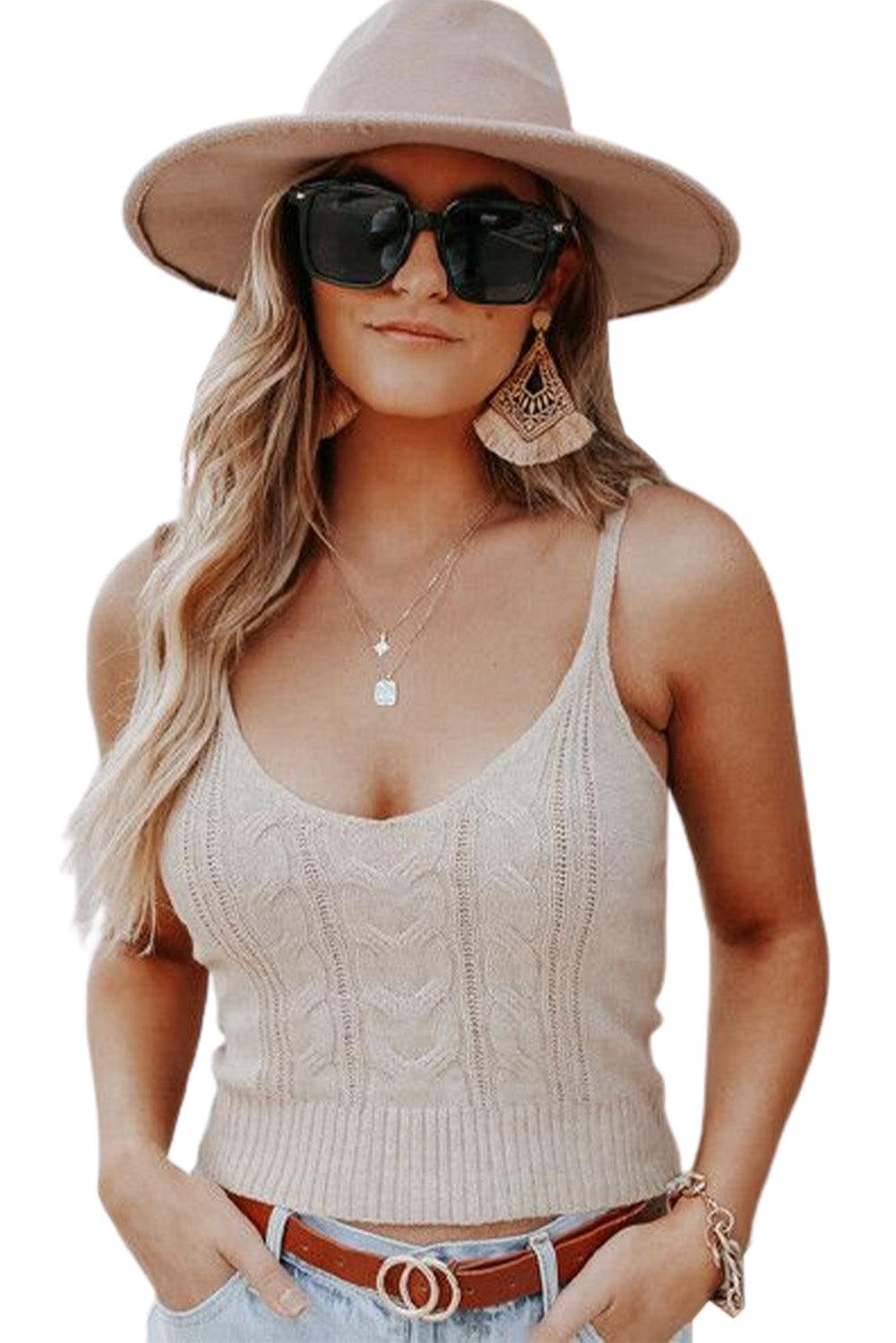 V-Neck Ribbed Knitted Crop Top