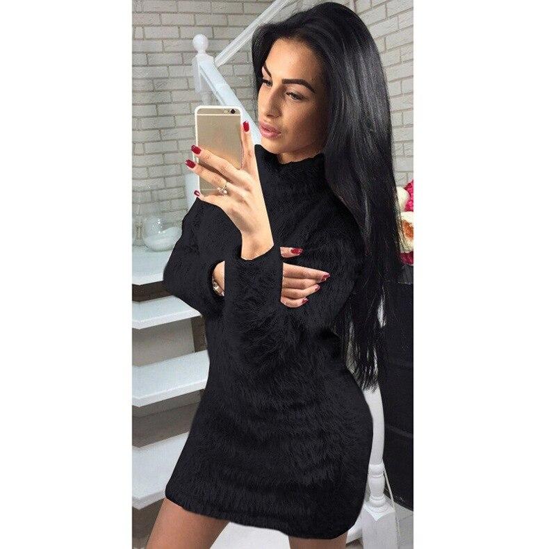 Winter Plush Warm Sweater Dress Women Long Sleeve Turtleneck Dresses Party Bodycon Mini Dress Bandage Knitted Vestidos Female