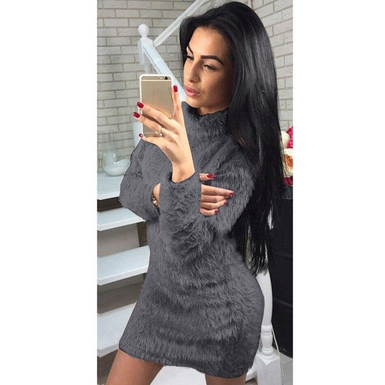Winter Plush Warm Sweater Dress Women Long Sleeve Turtleneck Dresses Party Bodycon Mini Dress Bandage Knitted Vestidos Female