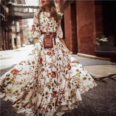 Floral Maxi Dress Fresh Long Sleeve Party Dress